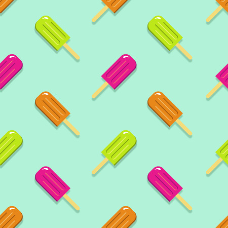 Lime, Orange & Strawberry Popsicles on Green Background Patternの写真素材