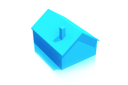 Small Plastic Blue House 3D Icon on White Backgroundの写真素材