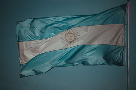 Argentine flag on a windy dayの写真素材