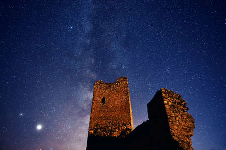 a brick  with the milky way in the backgroundの写真素材