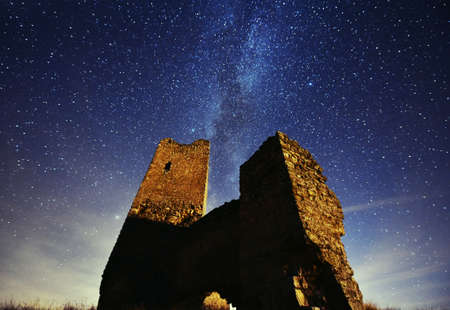 a ruins  with the milky way in the backgroundの写真素材