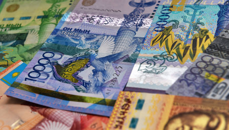 some tenge banknotes from the country of kazakhstan