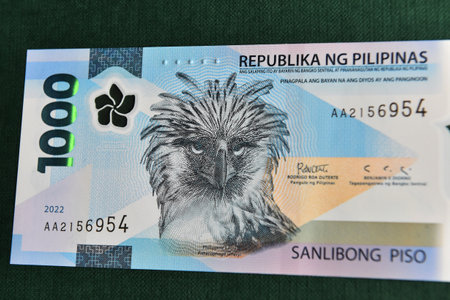 the monera eagle of philippine eagle on a Philippine banknoteの写真素材