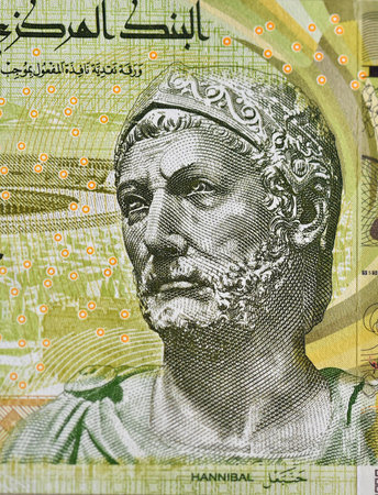 Close-up of a historical figure's head