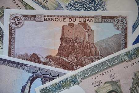 Close-up of the banknotes of the Kingdom of Jordan.