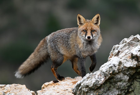 Red fox, Vulpes vulpes, single mammal on rock, UK