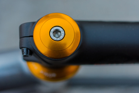 macro detail of a colored bike headsetの写真素材