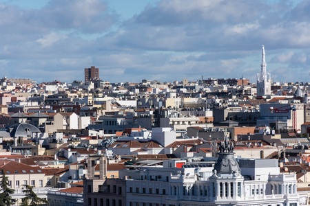 landscape skyline aerial view of the urban city of madrid in spainのeditorial素材
