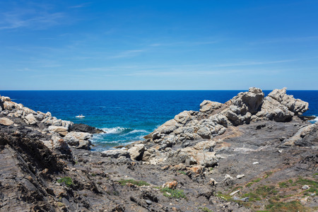 panoramic view of the rock coast on the Mediterranean sea in the natural park of Cap de Creus in Catalonia (Spain)の写真素材