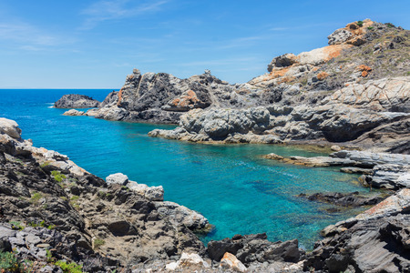 panoramic view of the rock coast on the Mediterranean sea in the natural park of Cap de Creus in Catalonia (Spain)の写真素材