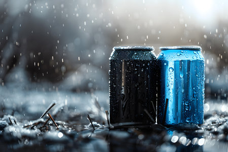 Metallic mockup of blank black and blue chilled iced cold. Generate AIの素材