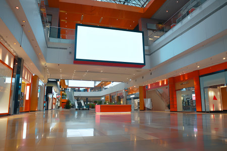 Huge big white mockup blank screen at a shopping mall or center with people. Generate AIの素材