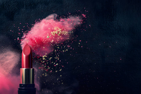 Lipstick with powder burst for makeup advertisement products concept. Generate AIの素材