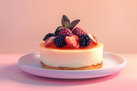 Baked cheesecake topped with mixed berries. Generate AIの素材