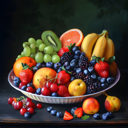 A tray of fresh, brightly colored summer fruits. Generate AIの素材