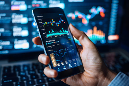 Professional trading or financial portfolio management and planning for business performance growth, mobile app and screens chart analysis. Generate AIの素材