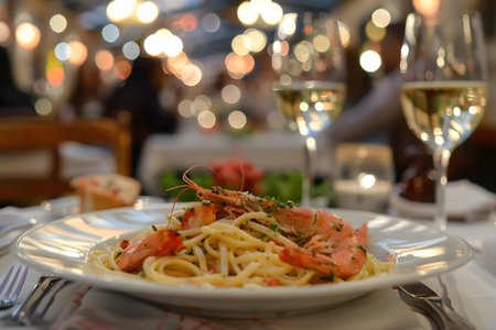 Lobster pasta in Italian restaurant. Generate AIの素材