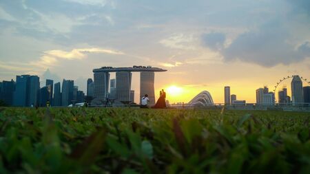 Scenic view of Singapore at sunset timeの写真素材