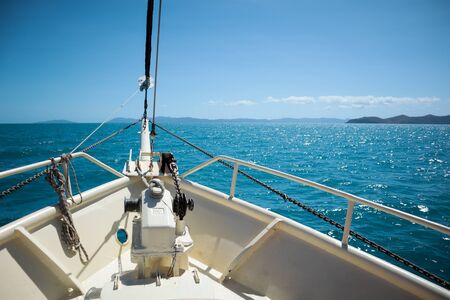 Boat's deck view of a boat sailingの写真素材