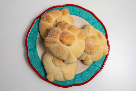 Traditional Day of the dead bread, mexican tradition, top shotの写真素材