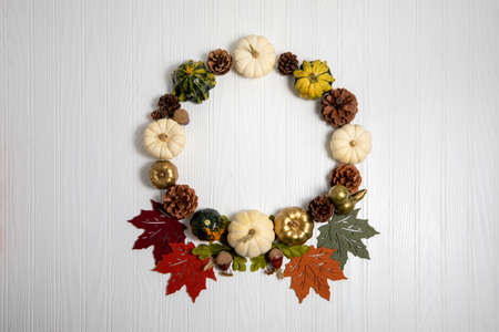 Autumn Fall Wreath, pumpkins dry nature