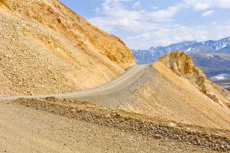 Gravel road in Denali national park, Alaskaの写真素材