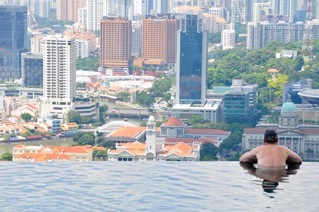 Singapore skyline from Marina Bay Sands Hotelのeditorial素材