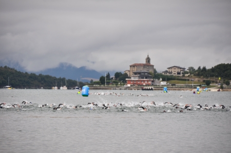 Athletes competing in the swimming section in the Long Distance Triathlon World Championships, July 29, 2012 in Vitoria Gasteiz, Basque Country, Spainのeditorial素材