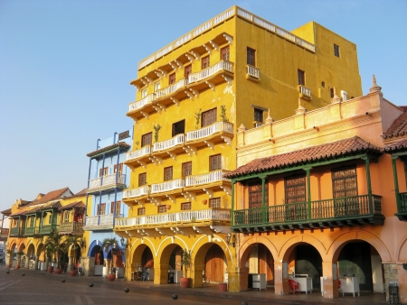 Square of carriages, downtown of Cartagena de Indias, Colombiaのeditorial素材