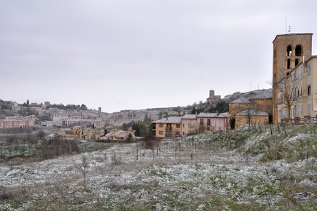 Town of Sepulveda in a snowy day, Segovia, Spain の写真素材