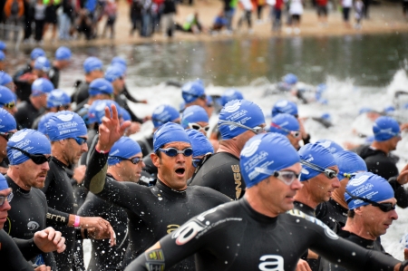 Athletes on Start of the the Long Distance Triathlon World Championships, July 29, 2012 in Vitoria Gasteiz, Basque Country, Spain のeditorial素材