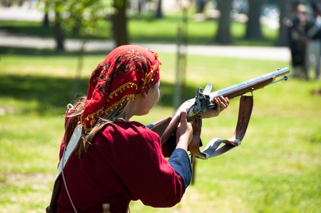 Vitoria, Spain- June 22, 2013: Re-enactment of the battle of Vitoria between British, Portuguese and...