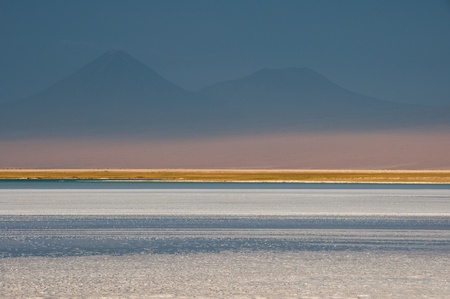 Salt flat of Atacama and Andes mountain range, Chileの写真素材
