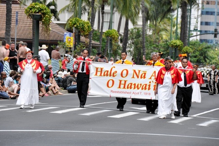 HONOLULU, HAWAII - MARCH 26: Native people march during the Prince Kuhio Celebration Commemorative Parade, March 26th, 2010.のeditorial素材