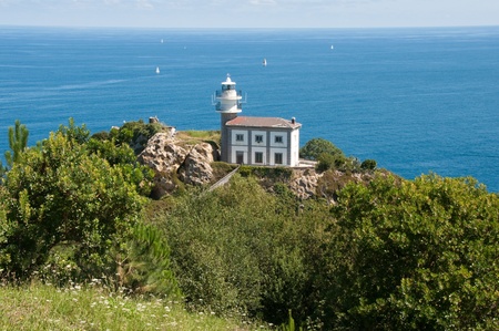 Getaria lighthouse on Mount San Anton, Guipuzcoa,Spainの写真素材