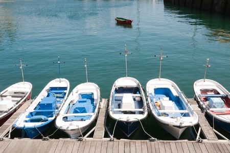 Fishing boats in the harbor of Getaria, Spainの写真素材
