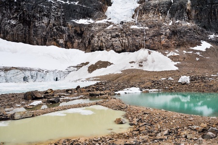 Pond and glacier, Mount Edith Cavell, Jasper National Park, Canadaの写真素材