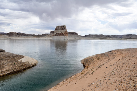 Lone rock in Lake Powell, Arizonaの写真素材
