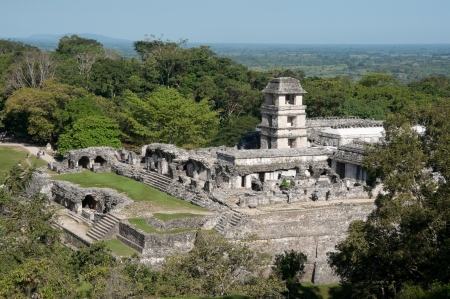 The palace, ancient Mayan city of Palenque, Mexicoの写真素材