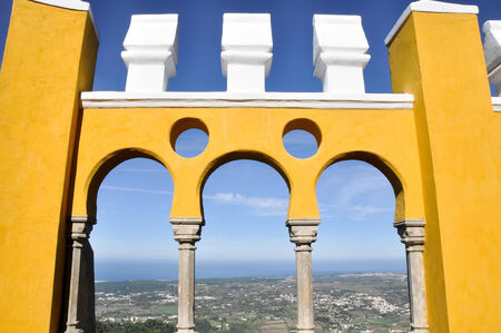 Arabian style arches of Pena Palace, Sintra, Portugalのeditorial素材