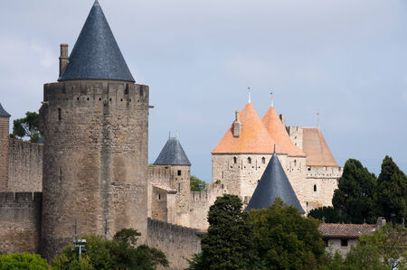 Towers of the walled town of Carcassonne, Franceのeditorial素材