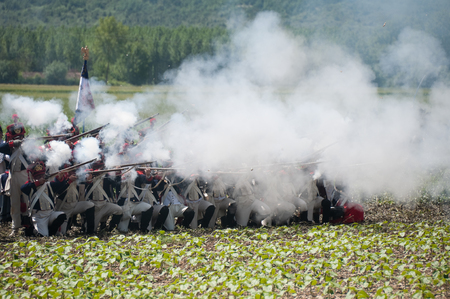 Re-enactment of the battle of Vitoria between British, Portuguese and Spanish army under General Wellington and the French army in 1813 on JUNE 22, 2013 in Vitoria, Spainのeditorial素材
