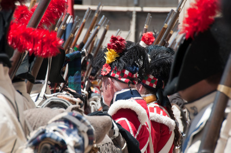 Re-enactment of the battle of Vitoria between British, Portuguese and Spanish army under General Wellington and the French army in 1813 on JUNE 22, 2013 in Vitoria, Spainのeditorial素材