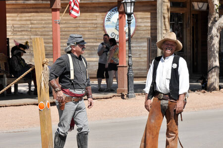 Re-enactment of the OK Corral gunfight on April 18, 2011 in Tombstone, Arizona のeditorial素材