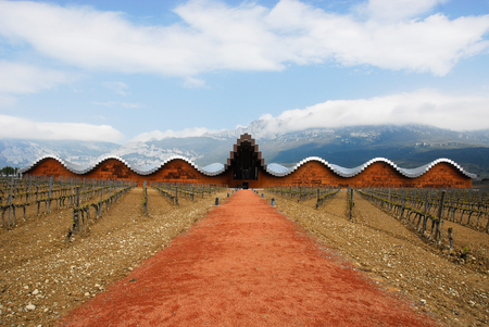 The modern winery of Ysios on April 21, 2011 in Laguardia, Basque Country, Spain  This modern winery, designed by Santiago Calatrava, was built in 2001 のeditorial素材