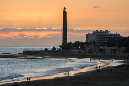 Lighthouse of Maspalomas at sunset, Canary Islandsのeditorial素材