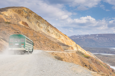 Shuttle bus at Denali national park, Alaskaのeditorial素材