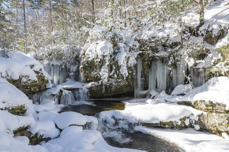 Frozen waterfall of Puente Ra, La Rioja, Spainの写真素材