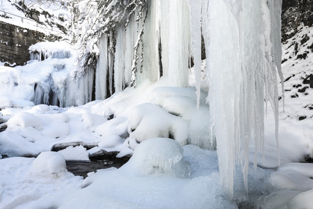 Frozen waterfall of Puente Ra, La Rioja, Spainの写真素材