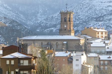 Town of Viguera in a snowy day, La Rioja, Spainの写真素材